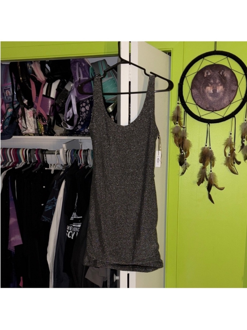 Ardene Sparkle Glitter Tank Mini Dress in Metallic Grey XL